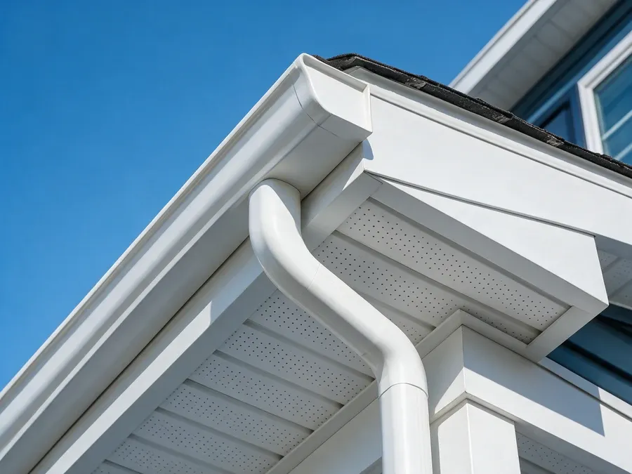 Finished home with new seamless gutters cleanly integrated into the roofline.