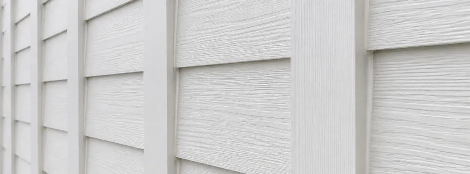 Close-up texture of vertical board and batten vinyl siding.