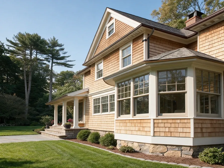 Finished craftsman style home with a bay window and clean exterior trim.